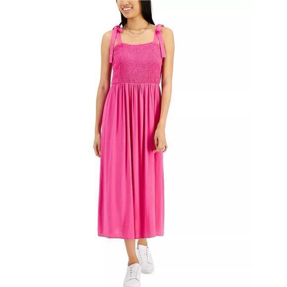 New Juniors' Smocked Midi Dress in pink - S - Picture 1 of 6